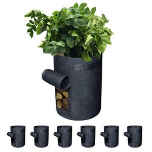 gardzen 6 pack bpa-free 10 gallon vegetable grow bags with access flap and handles, suitable for planting potato, taro, beets, carrots, onions, peanut