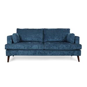 christopher knight home randolph contemporary 3 seater fabric sofa, navy blue + espresso
