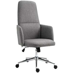 vinsetto high back office chair breathable fabric computer home rocking seat with swivel wheels, and padded arms, grey