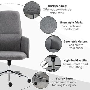 Vinsetto High Back Office Chair Breathable Fabric Computer Home Rocking Seat with Swivel Wheels, and Padded Arms, Grey