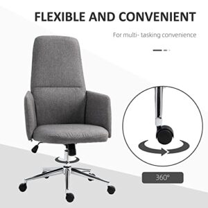 Vinsetto High Back Office Chair Breathable Fabric Computer Home Rocking Seat with Swivel Wheels, and Padded Arms, Grey