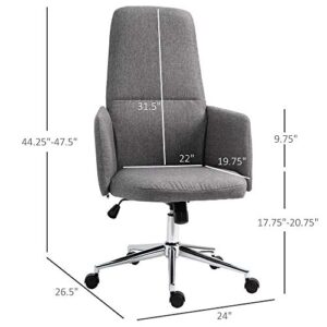 Vinsetto High Back Office Chair Breathable Fabric Computer Home Rocking Seat with Swivel Wheels, and Padded Arms, Grey