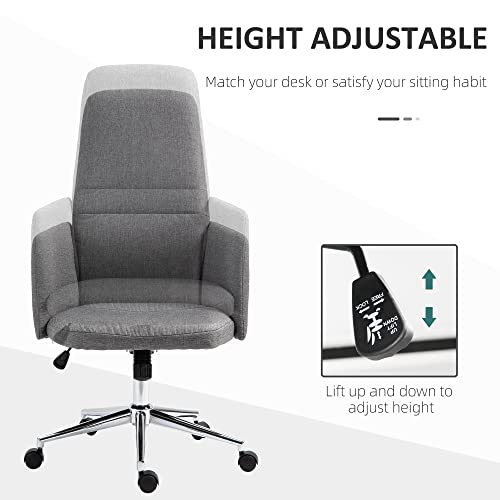 Vinsetto High Back Office Chair Breathable Fabric Computer Home Rocking Seat with Swivel Wheels, and Padded Arms, Grey