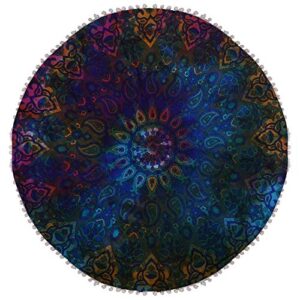 SHIRANYA Large Mandala Floor Pillows Round Bohemian Meditation Cushion Cover Round Poof Pouffe Foot (32 Inch 80 cm Approx) (Multi)