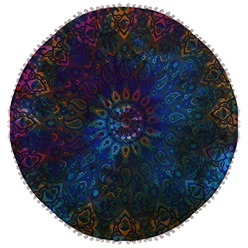 SHIRANYA Large Mandala Floor Pillows Round Bohemian Meditation Cushion Cover Round Poof Pouffe Foot (32 Inch 80 cm Approx) (Multi)