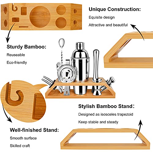 Cocktail Shaker Set Bartender Kit, 12 Pcs Premium Stainless Steel Bar Set Tools : Bamboo Stand, 25 oz Martini Shaker, Cocktail Shaker Set for Mixing Cocktails