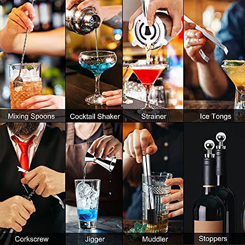 Cocktail Shaker Set Bartender Kit, 12 Pcs Premium Stainless Steel Bar Set Tools : Bamboo Stand, 25 oz Martini Shaker, Cocktail Shaker Set for Mixing Cocktails