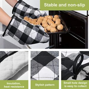 7 Pieces Buffalo Check Dish Towels Pot Holders Oven Mitts Set Cotton Plaid Kitchen Dish Towels Non-Slip Heat Resistant Oven Mitts and Pot Holders for Cooking Baking Grilling Supply (Black with White)