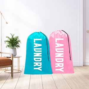 Nidoul 2 Pack XL Laundry Bags, Drawstring Closure Dirty Clothes Bag Organizer, Heavy Duty Large Laundry Bag, Durable Rip-Stop Bags for Camp Travel, Machine Washable 24" x 36" (Light Pink Blue)