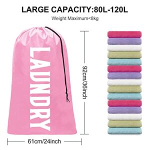 Nidoul 2 Pack XL Laundry Bags, Drawstring Closure Dirty Clothes Bag Organizer, Heavy Duty Large Laundry Bag, Durable Rip-Stop Bags for Camp Travel, Machine Washable 24" x 36" (Light Pink Blue)