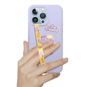 elago phone strap with stickers, phone grip, phone loop compatible with all smartphone case, double sided design, stickers included, compatible with magsafe [yellow strap & blueberry ice cream]