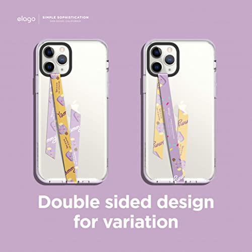 elago Phone Strap with Stickers, Phone Grip, Phone Loop Compatible with All Smartphone Case, Double Sided Design, Stickers Included, Compatible with Magsafe [Yellow Strap & Blueberry Ice Cream]