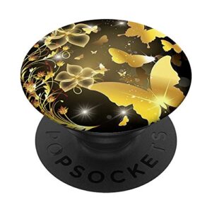 cute beautiful-gold butterfly and flowers popsockets grip and stand for phones and tablets