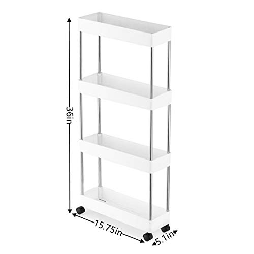 Xerhnan 4 Tier Slim Storage Cart Narrow Shelving Unit Organizer Slide Out Storage Rolling Utility Cart Tower Rack for Kitchen Bathroom Laundry Narrow Places,White