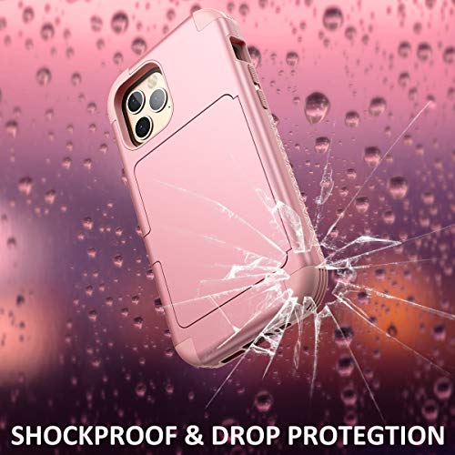 WeLoveCase for iPhone 12 Pro Max Wallet Case with Credit Card Holder & Hidden Mirror, Three Layer Shockproof Heavy Duty Protection Cover Protective Case for iPhone 12 Pro Max - 6.7inch Rose Gold