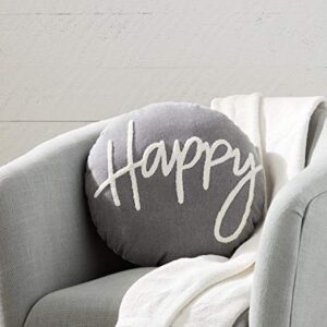 Mud Pie Happy Round Pillow, 1 Count (Pack of 1), Gray