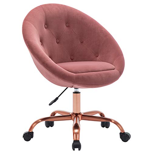 Duhome Modern Home Office Chair Desk Chair Task Computer Chair with Wheels Swivel Vanity Chair Makeup Chair Height Adjustable Chairs Velvet Button Tufted with Wheels and Rose Gold Metal Base (Pink)