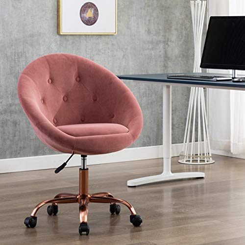 Duhome Modern Home Office Chair Desk Chair Task Computer Chair with Wheels Swivel Vanity Chair Makeup Chair Height Adjustable Chairs Velvet Button Tufted with Wheels and Rose Gold Metal Base (Pink)