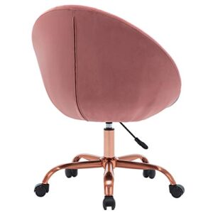 Duhome Modern Home Office Chair Desk Chair Task Computer Chair with Wheels Swivel Vanity Chair Makeup Chair Height Adjustable Chairs Velvet Button Tufted with Wheels and Rose Gold Metal Base (Pink)