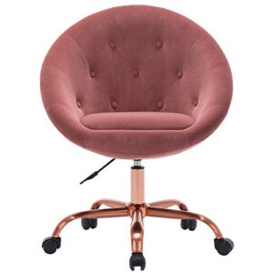 Duhome Modern Home Office Chair Desk Chair Task Computer Chair with Wheels Swivel Vanity Chair Makeup Chair Height Adjustable Chairs Velvet Button Tufted with Wheels and Rose Gold Metal Base (Pink)