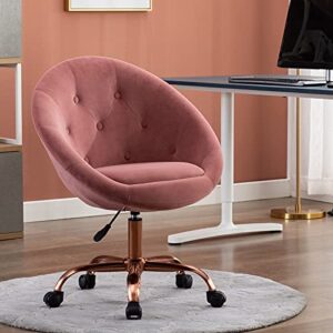 Duhome Modern Home Office Chair Desk Chair Task Computer Chair with Wheels Swivel Vanity Chair Makeup Chair Height Adjustable Chairs Velvet Button Tufted with Wheels and Rose Gold Metal Base (Pink)