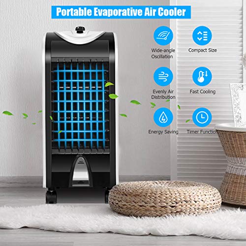 GOFLAME Evaporative Air Cooler, 3-in-1 Portable Cooling Fan with 3 Speeds and Time Function, Bladeless Air Cooling Machine with Fan & Humidifier for Home Office Dorms