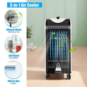 GOFLAME Evaporative Air Cooler, 3-in-1 Portable Cooling Fan with 3 Speeds and Time Function, Bladeless Air Cooling Machine with Fan & Humidifier for Home Office Dorms