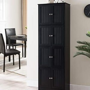 Kings Brand Furniture Lyons 4-Tier 68" Kitchen Pantry Storage Cabinet with 8 Doors, Black