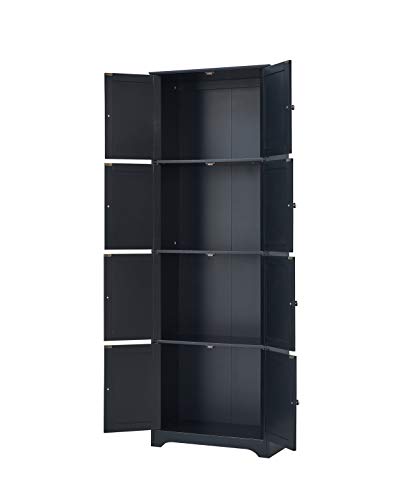 Kings Brand Furniture Lyons 4-Tier 68" Kitchen Pantry Storage Cabinet with 8 Doors, Black