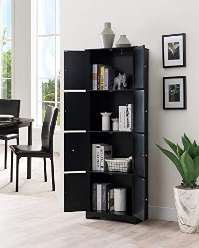 Kings Brand Furniture Lyons 4-Tier 68" Kitchen Pantry Storage Cabinet with 8 Doors, Black