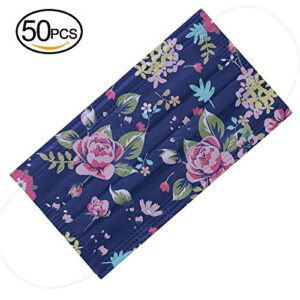 50PCS Disposable Face Mask for Women,Fashion Flowers Printed Dust Masks,Fancy Cute Breathable Face Masks,Safety Facial Mouth Covers