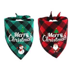 vipith 2 piece double-sided cotton dog christmas bandanas, classic plaid triangle bibs scarf, washable adjustable kerchief set pet costume accessories for small medium large dogs cats pets