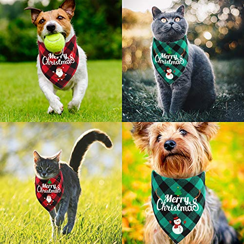 VIPITH 2 Piece Double-Sided Cotton Dog Christmas Bandanas, Classic Plaid Triangle Bibs Scarf, Washable Adjustable Kerchief Set Pet Costume Accessories for Small Medium Large Dogs Cats Pets