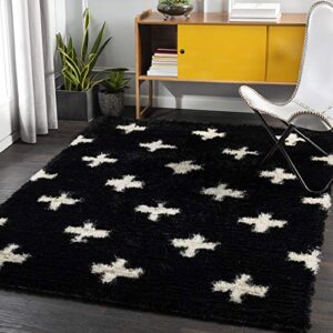 artistic weavers modern soft swiss cross shag area rug, 5' x 7'6", black