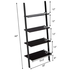 Tangkula Industrial 4-Tier Ladder Shelf, Leaning Against The Wall Bookshelf for Living Room Office, Multipurpose Storage Rack Shelves with Metal Frame, Plant Flower Stand (Black)