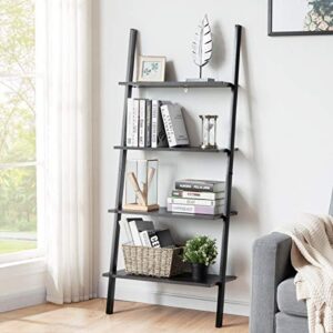 Tangkula Industrial 4-Tier Ladder Shelf, Leaning Against The Wall Bookshelf for Living Room Office, Multipurpose Storage Rack Shelves with Metal Frame, Plant Flower Stand (Black)