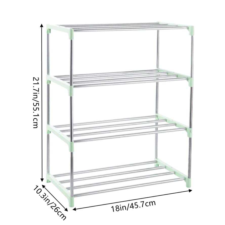 Xerhnan 4-Tier Stackable Small Shoe Rack, Lightweight Shoe Shelf Storage Organizer for Entryway, Hallway and Closet (green)