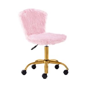 gia mid-back swivel adjustable small vanity chair with faux fur, pink