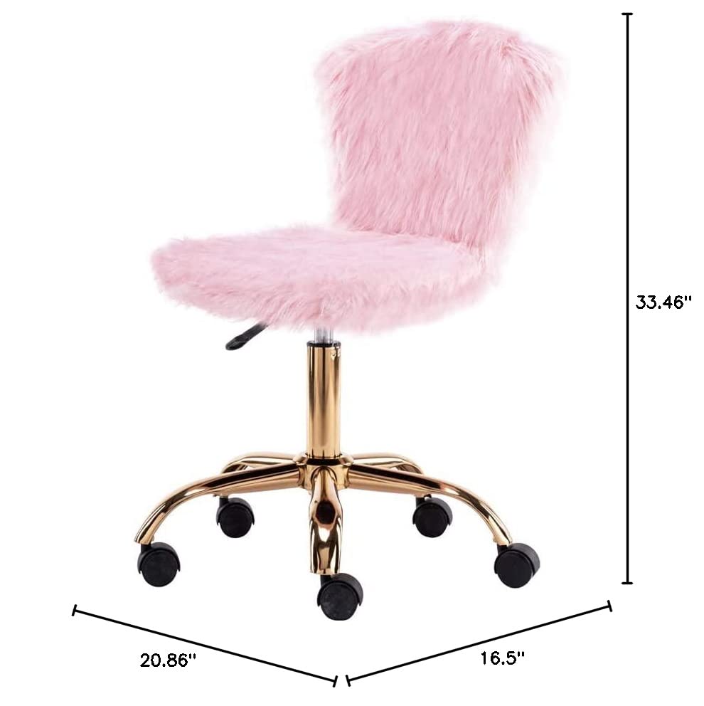 GIA Mid-Back Swivel Adjustable Small Vanity Chair with Faux Fur, Pink