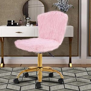 GIA Mid-Back Swivel Adjustable Small Vanity Chair with Faux Fur, Pink