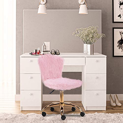 GIA Mid-Back Swivel Adjustable Small Vanity Chair with Faux Fur, Pink