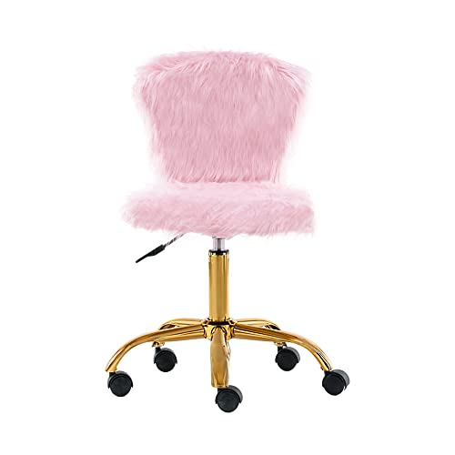 GIA Mid-Back Swivel Adjustable Small Vanity Chair with Faux Fur, Pink