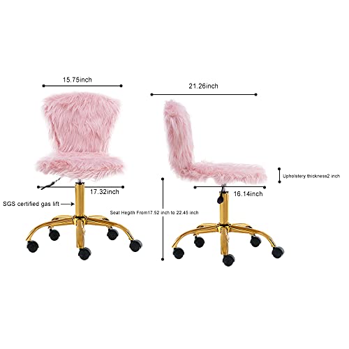 GIA Mid-Back Swivel Adjustable Small Vanity Chair with Faux Fur, Pink