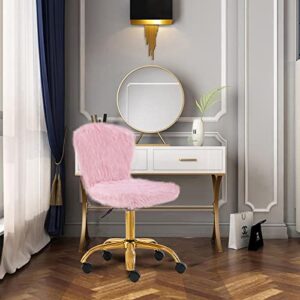 GIA Mid-Back Swivel Adjustable Small Vanity Chair with Faux Fur, Pink