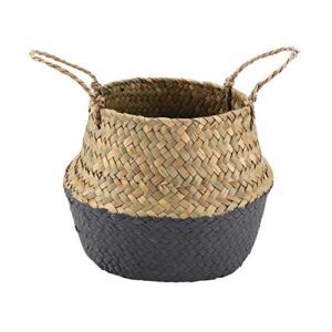 letcart storage basket - foldable natural seagrass woven clothes storage organizer flower plant pot basket(black)