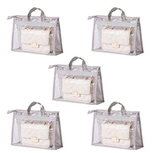 5 pack clear tote bag, handbag organizer pvc transparent anti-dust cover bag for hanging closet with zipper and handle space-saving storage bag (color : gray, size : xxl)