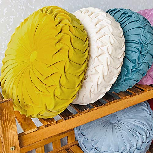 Elero Round Pillow Pumpkin Velvet Throw Pillow Floor Pillow Cushion for Home Sofa Bed Car Decor Ivory