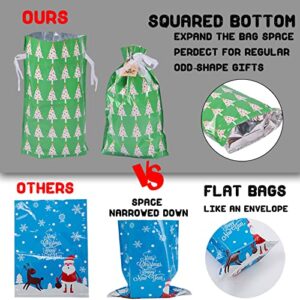 Christmas Gift Bags Assorted Sizes, 22pcs Drawstrings Christmas Bags For Gifts, Presents Wrapping Bags Favor Goody Bags Reusable Plastic Xmas Holiday Gift Bag Bulk Extra Large/Big/Medium/Small Size