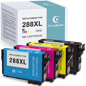 actualcolor c 288xl remanufactured ink cartridge replacement for epson 288xl 288 xl t288xl ink cartridges for expression home xp-340 xp-430 xp-330 xp-440 xp-446 printer black cyan magenta yellow, 4p