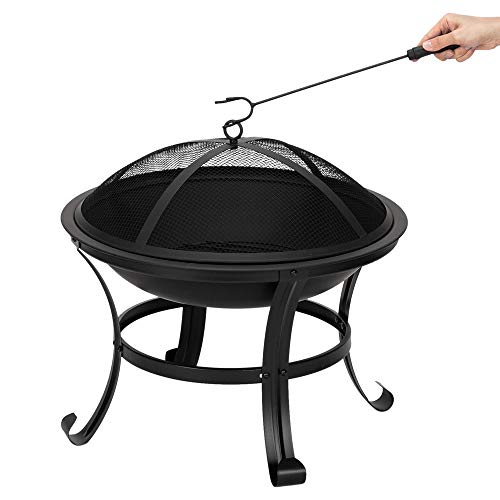 Douup 22-Inch Fire Bowl Backyard Fire Pit with Mesh Screen Cover, Log Grate, Firepit Poker, Waterproof Cover, Wood Burning Stove for Camping, Bonfire, Patio, Park